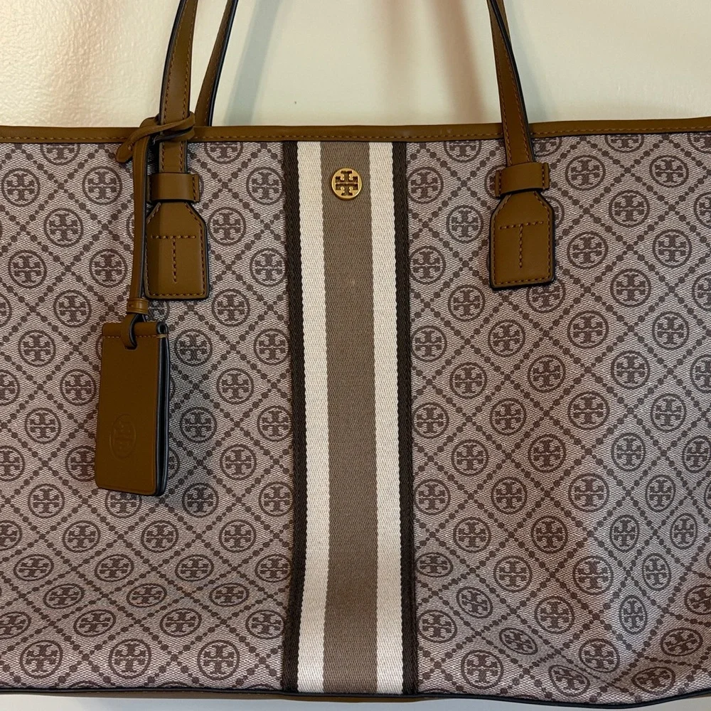 Tory Burch Brown Monogram Canvas Granola Tote Bag - Picture 2 of 16